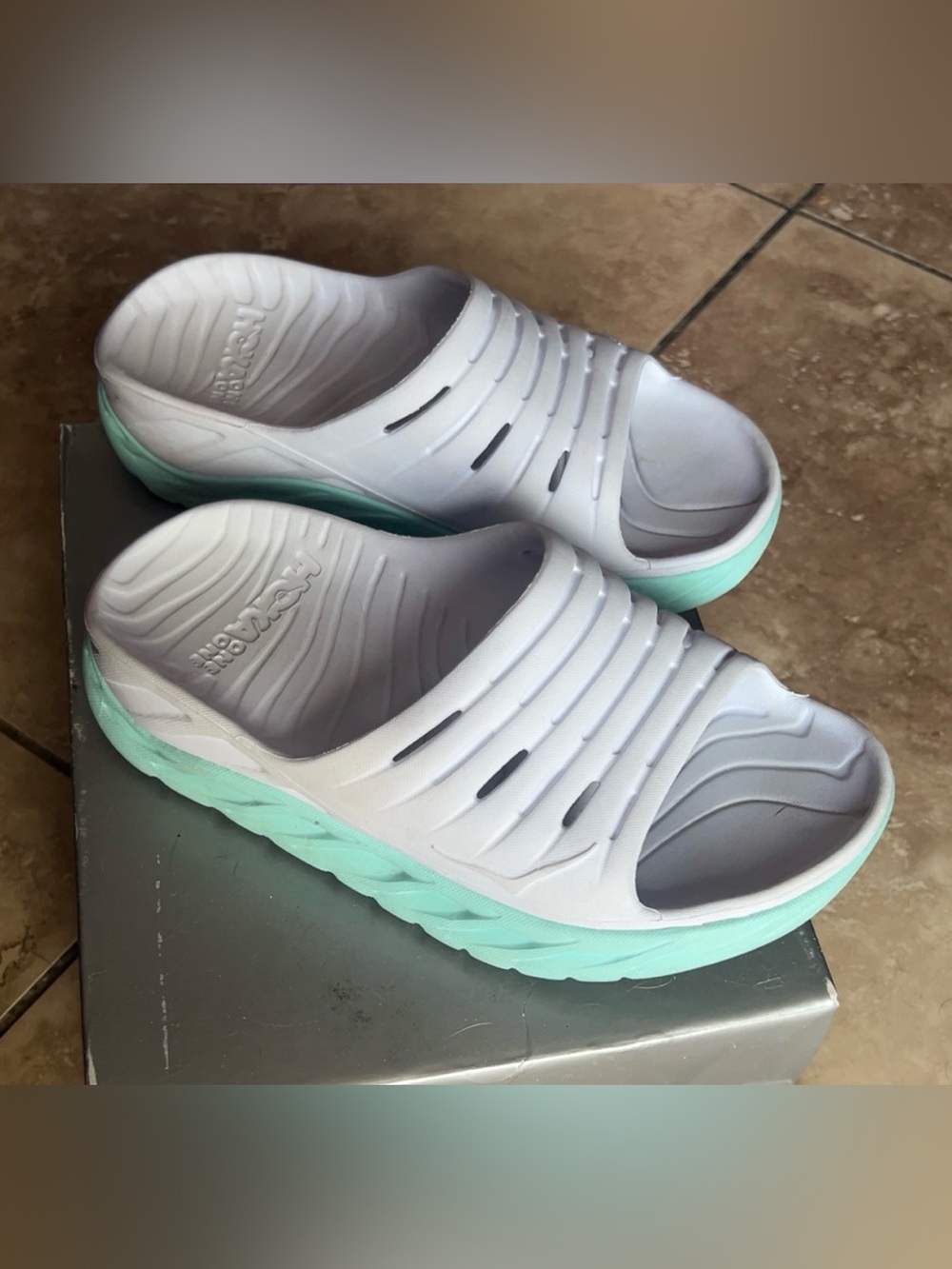 Hoka | One One Lightweight White Mint Slide Sandals Women’s Size 6
